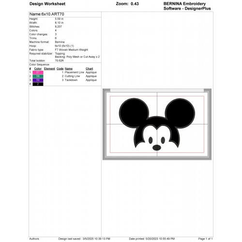 Mickey Face Mickey Applique Design Embr