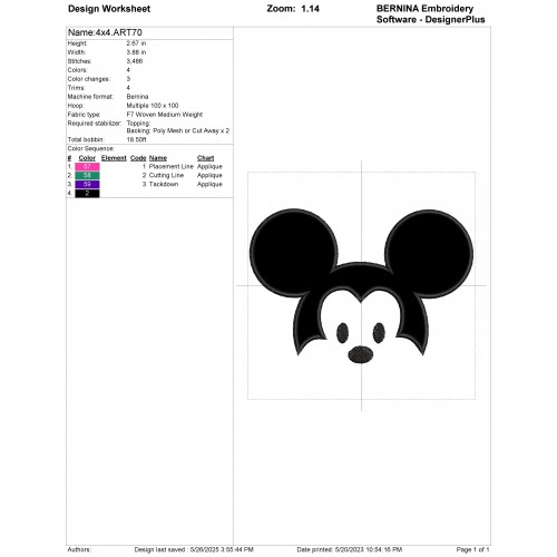 Mickey Face Mickey Applique Design Embr