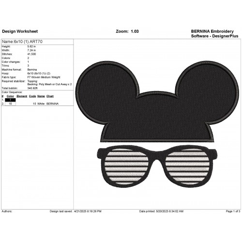 Mickey Glasses Embroidery Design Embr