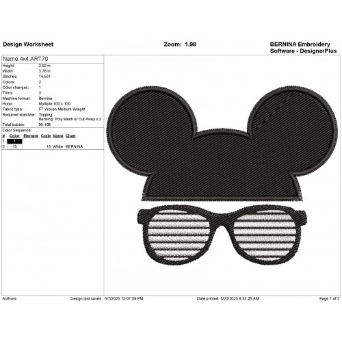 Mickey Glasses Embroidery Design Embr