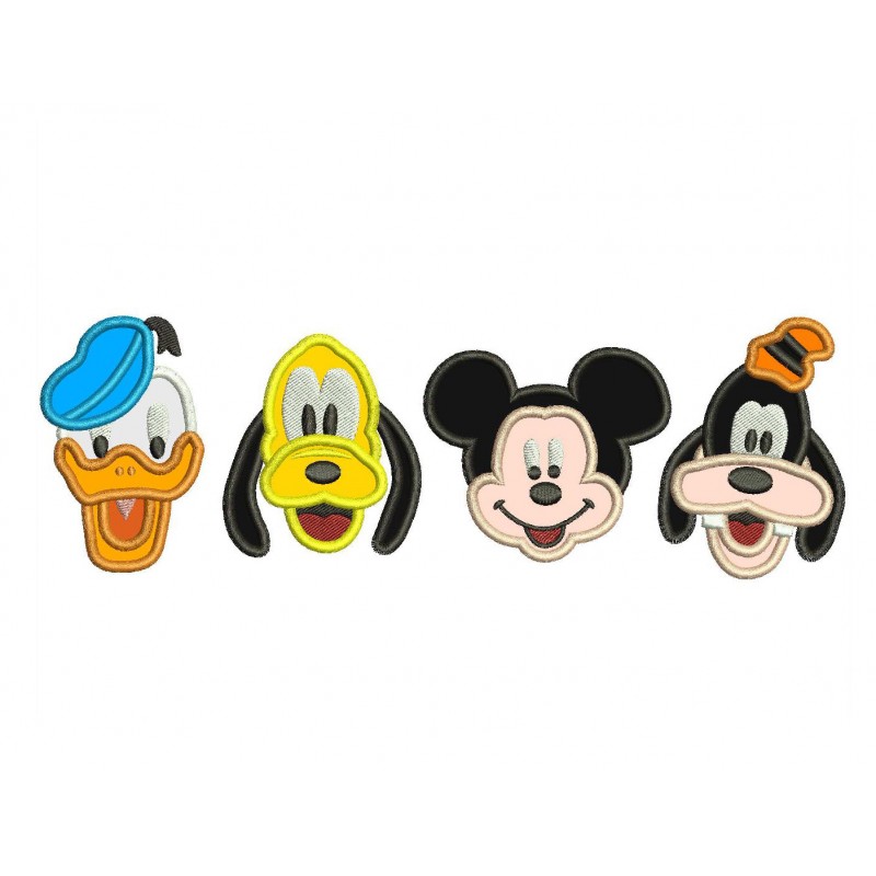Mickey Goofy Pluto and Donald Applique Design