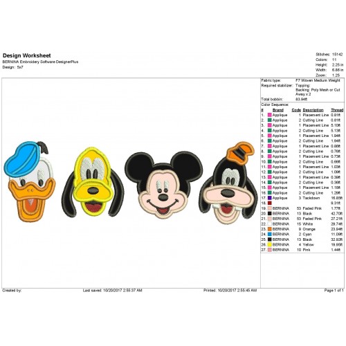 Mickey Goofy Pluto and Donald Applique Design