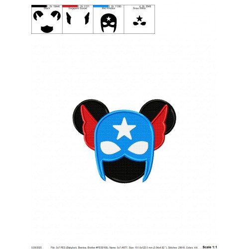 Mickey Head Captain America Embroidery Design Embr