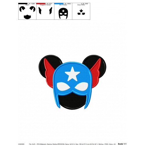 Mickey Head Captain America Embroidery Design Embr
