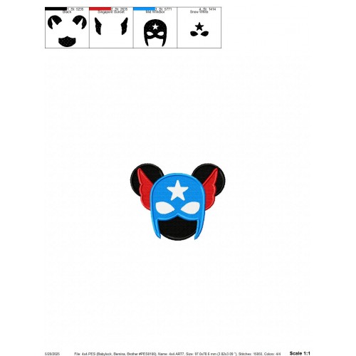 Mickey Head Captain America Embroidery Design Embr