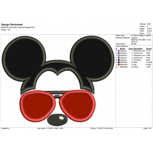 Mickey Heart Sunglasses Mickey Ears Applique Design