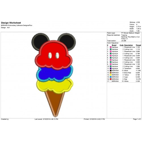 Mickey Ice Cream Applique Design