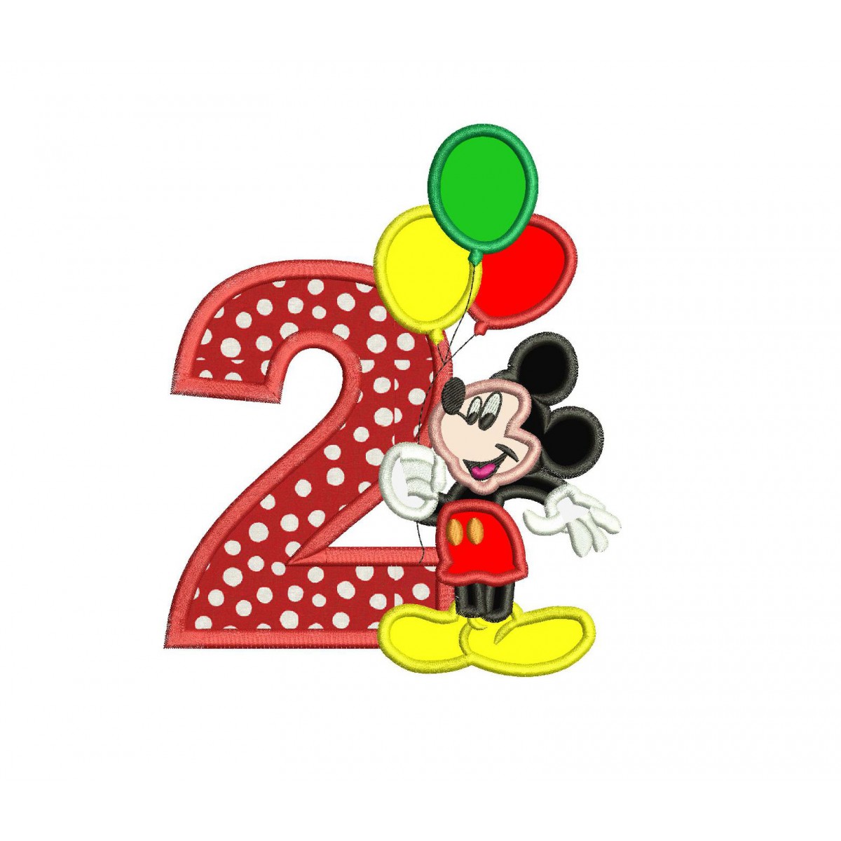 Mickey Mouse 2nd birthday Holding a Balloons Applique Design.