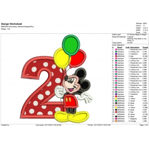 Mickey Mouse 2nd birthday Holding a Balloons Applique Design