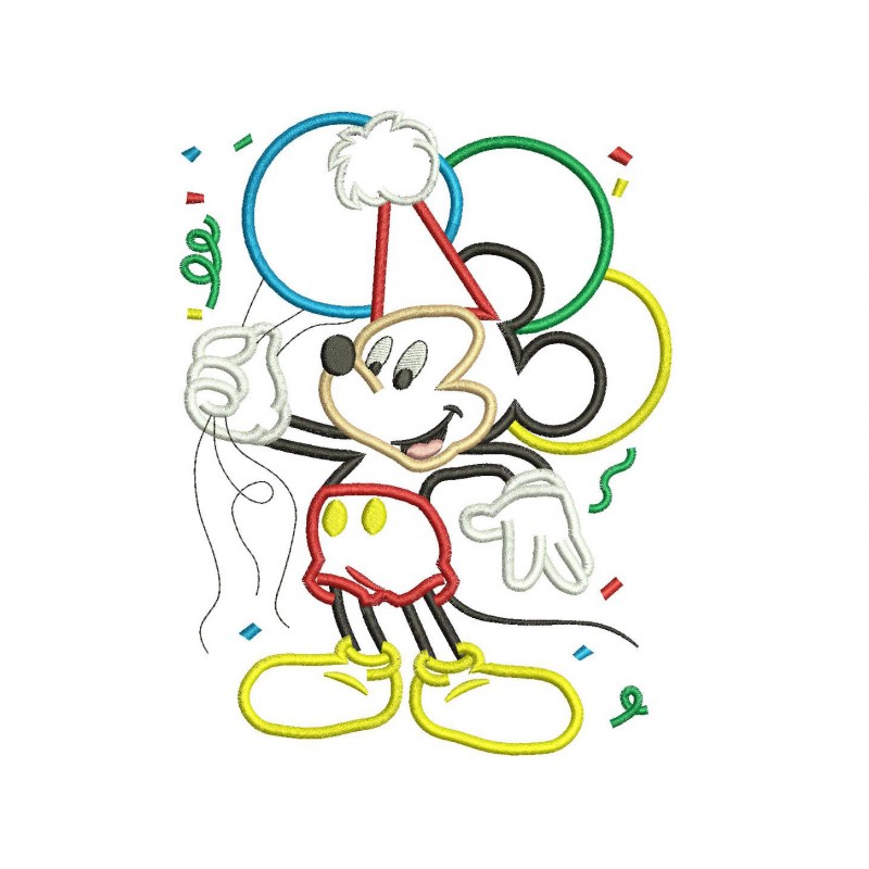 Mickey Mouse Balloons Birthday Applique Design