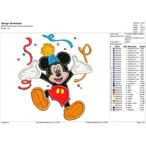 Mickey Mouse Birthday Party Applique Design