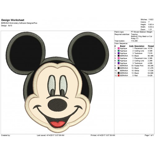 Mickey Mouse Disney Embroidery Applique Design