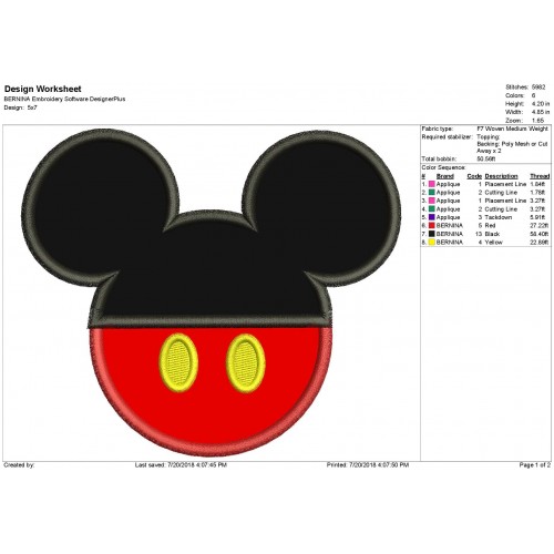 Mickey Mouse Ears Applique Design