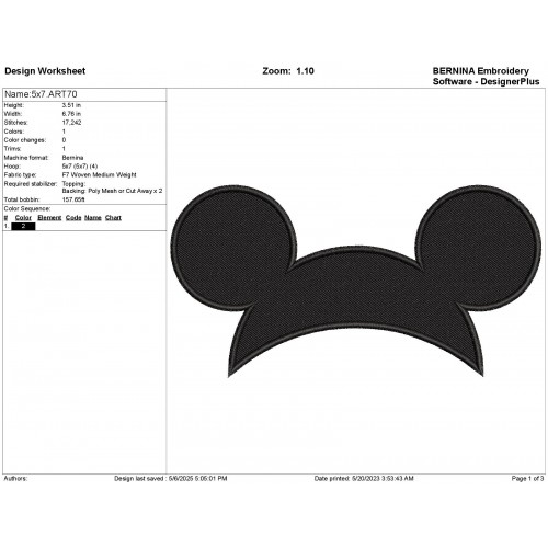 Mickey Mouse Ears Embroidery Design Embr
