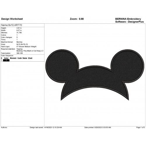 Mickey Mouse Ears Embroidery Design Embr