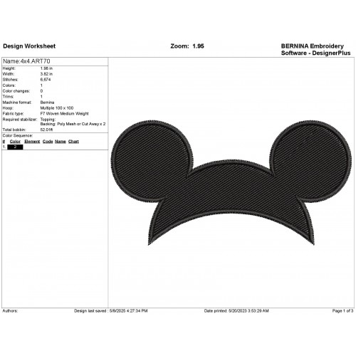 Mickey Mouse Ears Embroidery Design Embr
