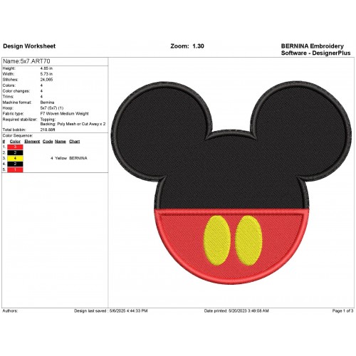 Mickey Mouse Ears Filled Embroidery Design Embr