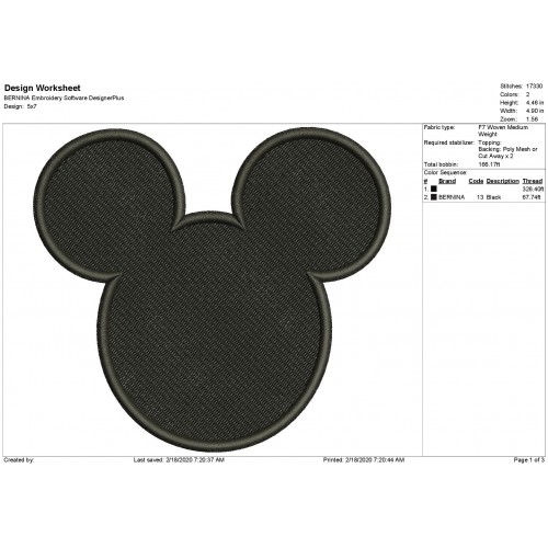 Mickey Mouse Ears Mickey Ears Filled Embroidery Design