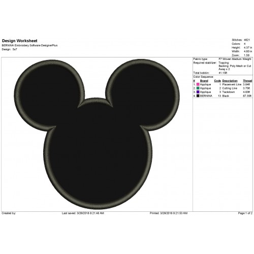 Mickey Mouse Ears - Mickey Mouse Ears Embroidery Design
