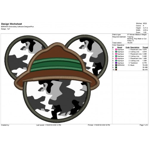 Mickey Mouse Ears Safari Hat Applique Mickey Safari Applique Design