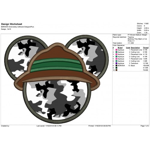 Mickey Mouse Ears Safari Hat Applique Mickey Safari Applique Design