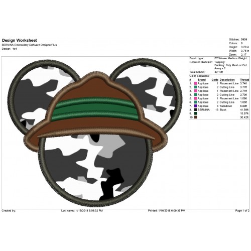 Mickey Mouse Ears Safari Hat Applique Mickey Safari Applique Design