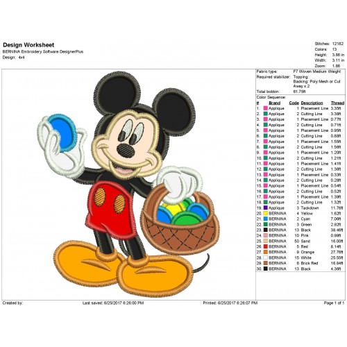 Mickey Mouse Easter Applique Design