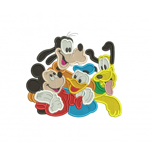 Mickey Mouse Goofy Donald and Pluto Filled Embroidery Design