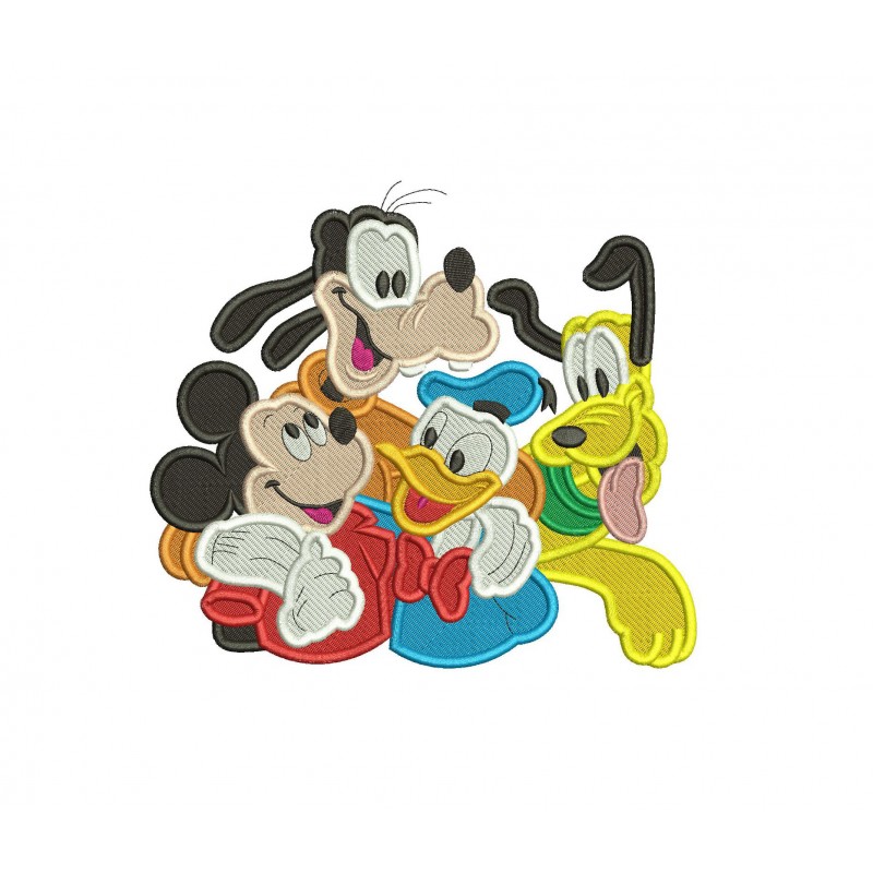 Mickey Mouse Goofy Donald and Pluto Filled Embroidery Design