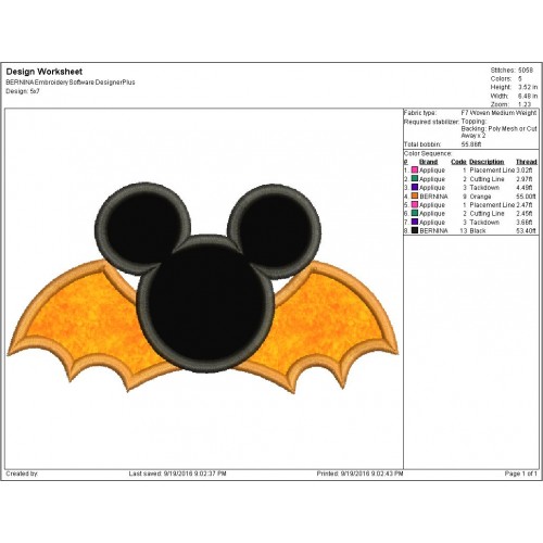 Mickey Mouse Halloween Bat Applique Design