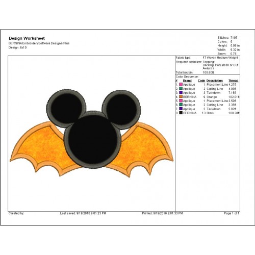 Mickey Mouse Halloween Bat Applique Design