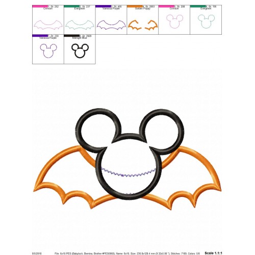 Mickey Mouse Halloween Bat Applique Design