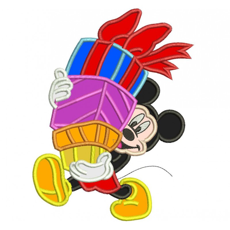 Mickey Mouse Holds Gifts in Birthday Applique Design