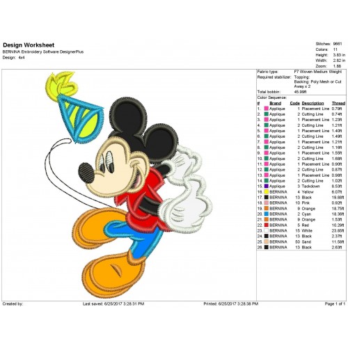 Mickey Mouse Party Applique Design