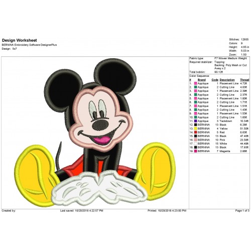 Mickey Mouse Smiling Applique Design