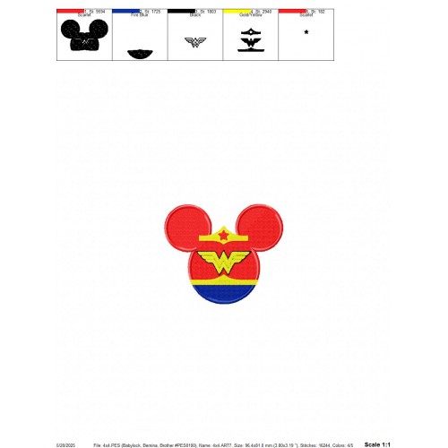 Mickey Mouse Wonder Woman Embroidery Design Embr