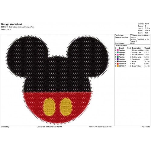 Mickey Mouse Zig Zag Applique Design