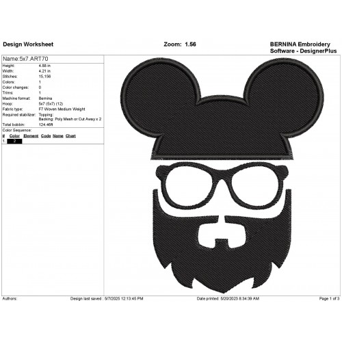 Mickey Mouse with Beard Embroidery Design Embr