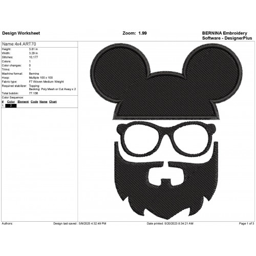 Mickey Mouse with Beard Embroidery Design Embr