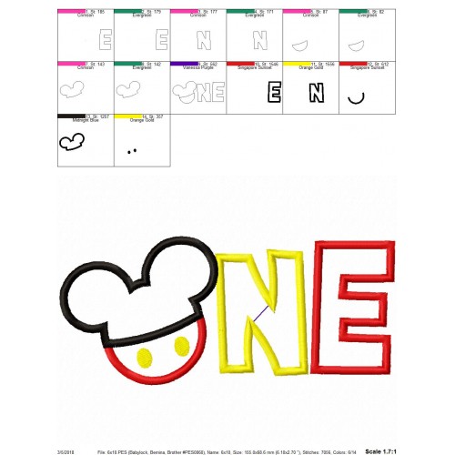 Mickey ONE Applique Design - Mickey Birthday Applique