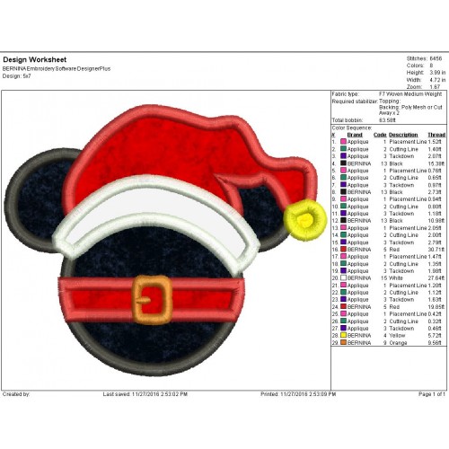 Mickey Santa Hat Applique Design