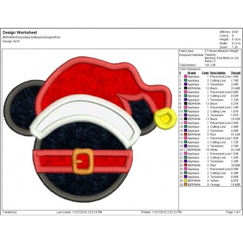 Mickey Santa Hat Applique Design