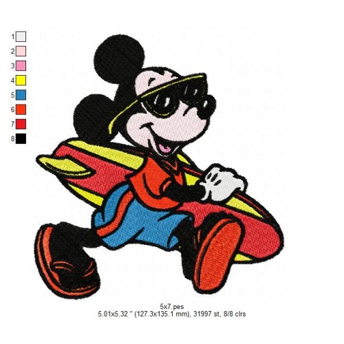 Mickey Surfboard Disney Mickey Mouse Embroidery Design