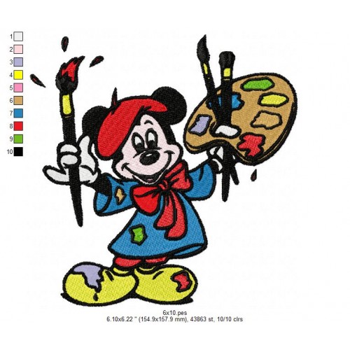 Mickey the Artist Embroidery Design