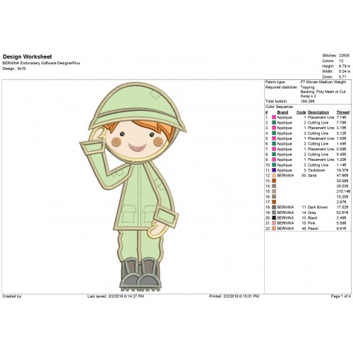 Military Girl Saluting Applique Design