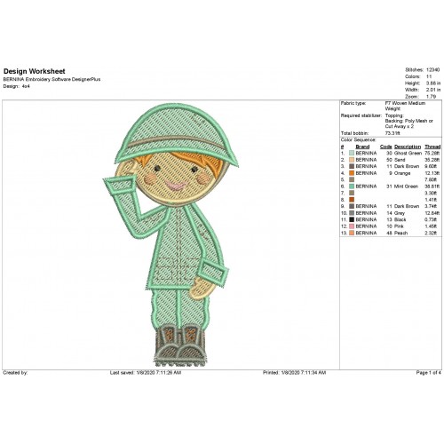 Military Girl Saluting Fill Stitch Embroidery Design