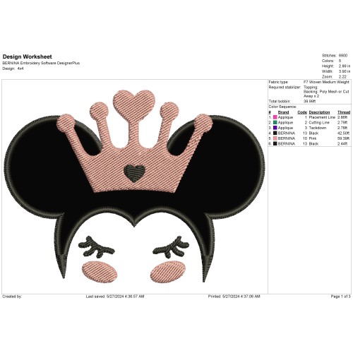 Minnie Birthday Princess With Crown Applique Design