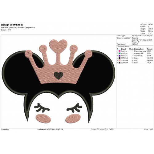 Minnie Birthday Princess With Crown Applique Design