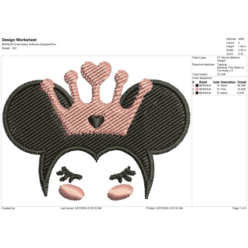 Minnie Birthday Princess With Crown Embroidery Design