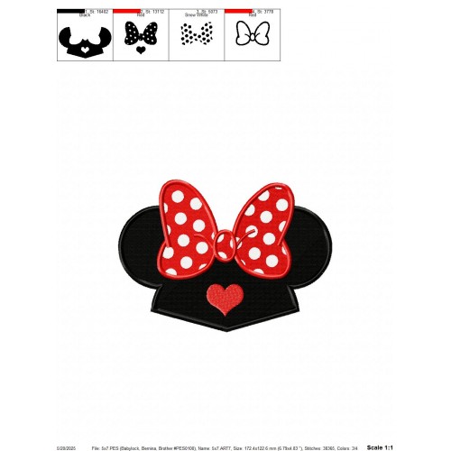 Minnie Ears Heart Embroidery Design Embr